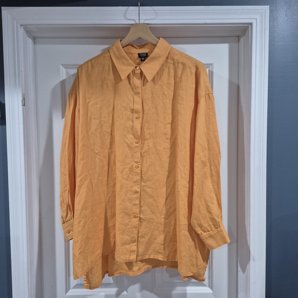 Eileen Fisher Irish Linen Tunic Top Womens 1X Orange Fall Minimalist Lagenlook